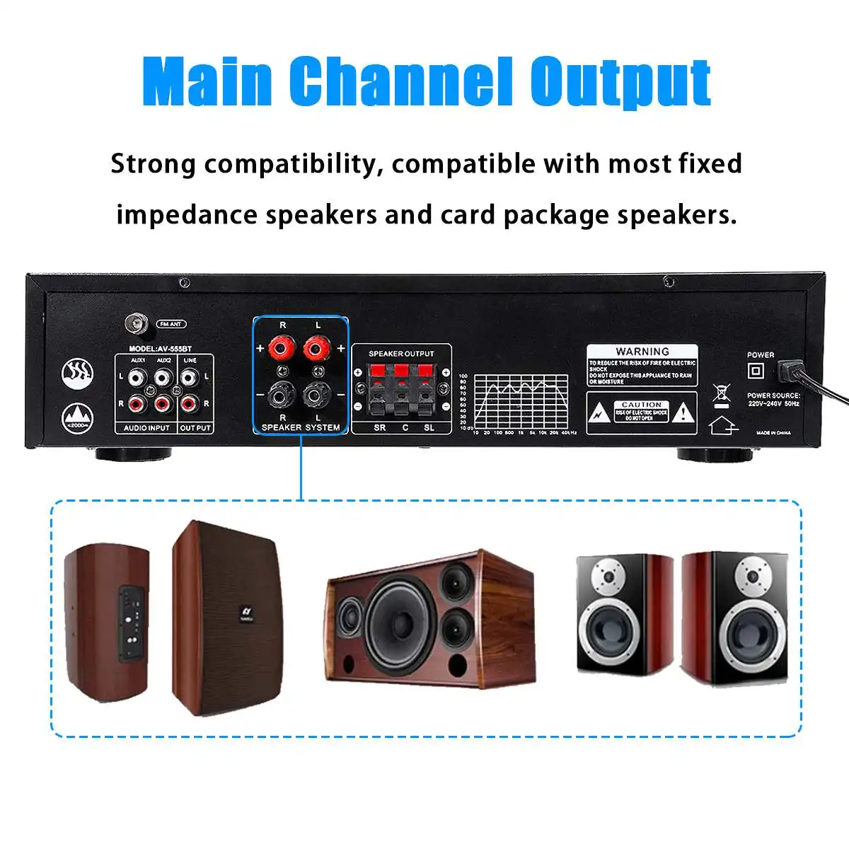 AV555BT 4000W 5CH Home Theater Amplifier 12V bluetooth Home Power Amplifier Audio Stereo amplificador FM USB SD 3Mic With Remote