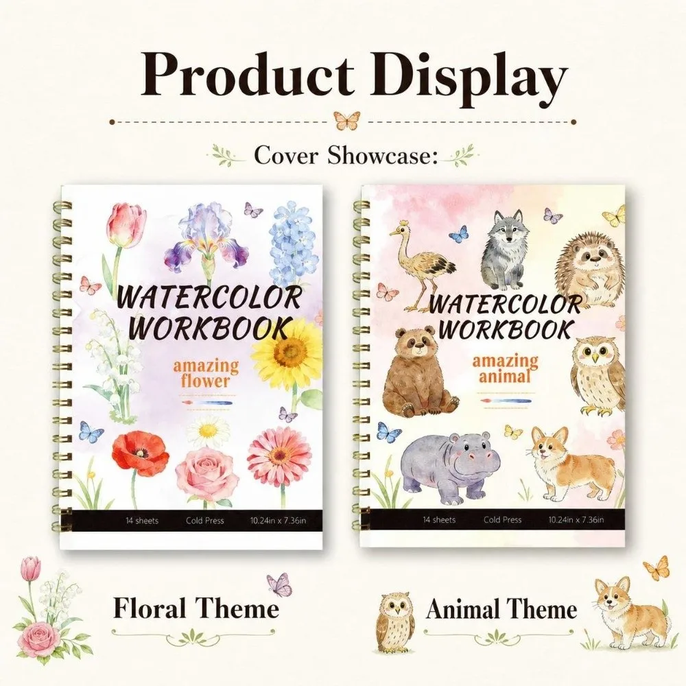200GSM Watercolor Workbook Flower Scenery Animal Thickened Watercolor Painting Book Spiral-Bound Artistic Coloring Sketchbook