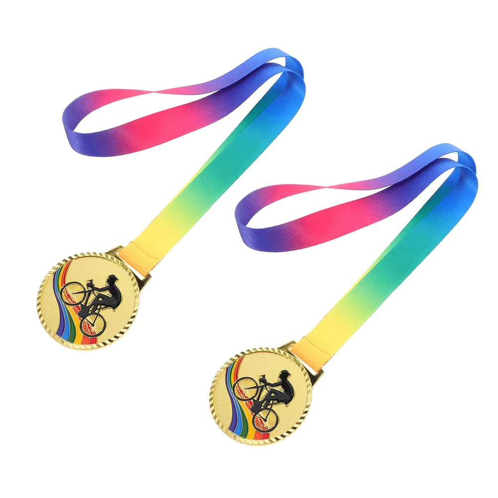 

2Pcs Metal Sports Cycling Competition Medal Zinc Alloy Award Medal Neck Ribbon Winner Trophies Prizes Medals for Prizes