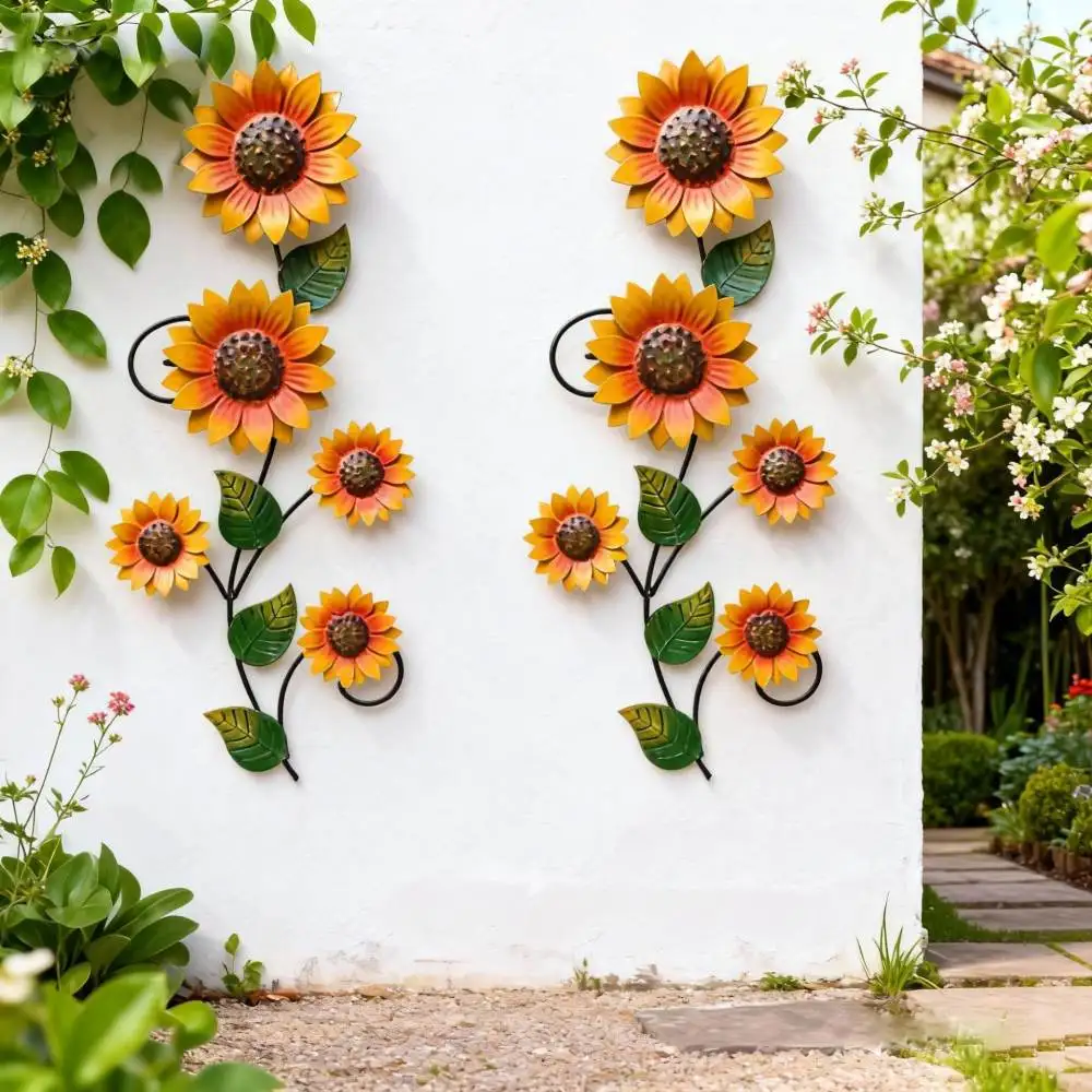 Rustic Metal Sunflower Decoration For Wall Outdoor Garden Fence Indoor Porch Living Room Iron Hanging Art Sculpture