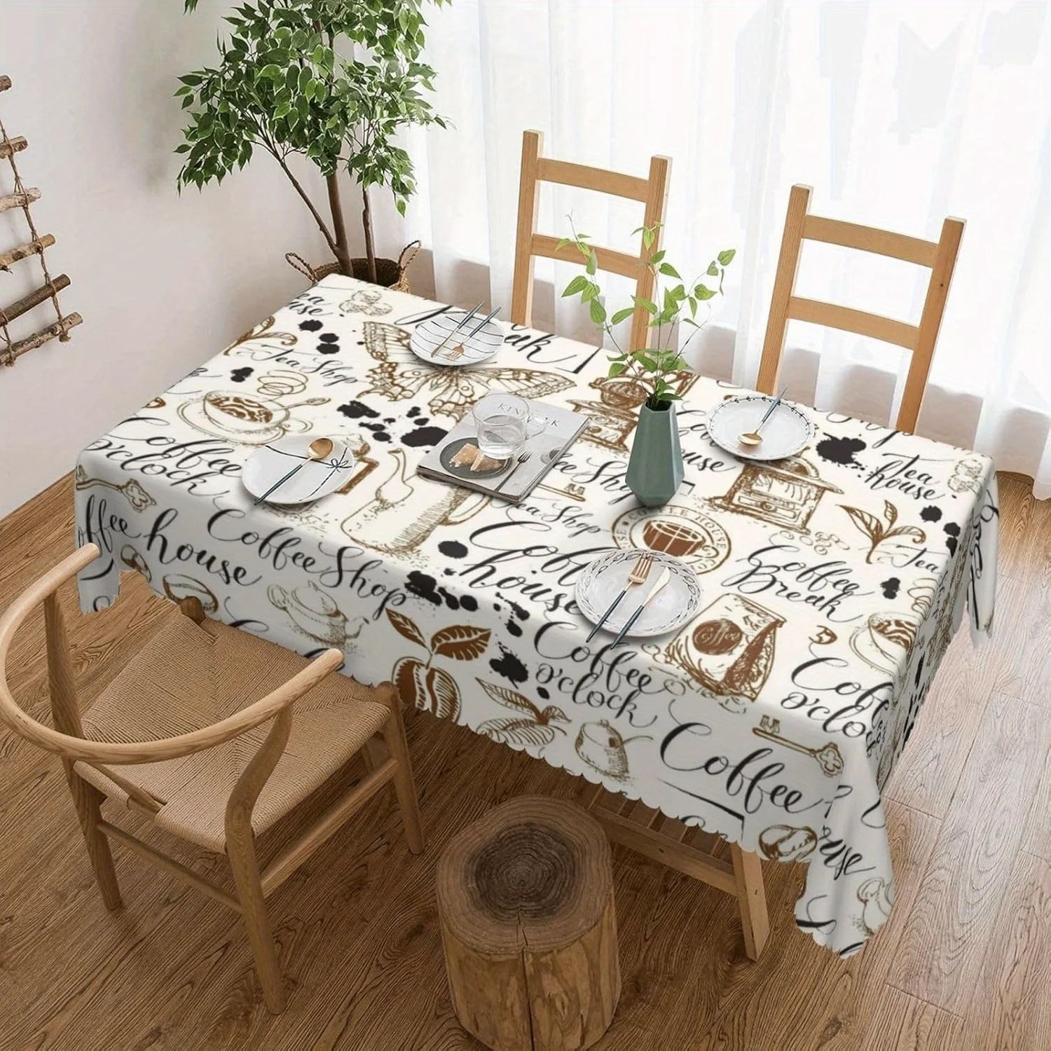 1 piece of coffee-themed hand-painted pattern party tablecloth in artistic style, including coffee sets.ZYC