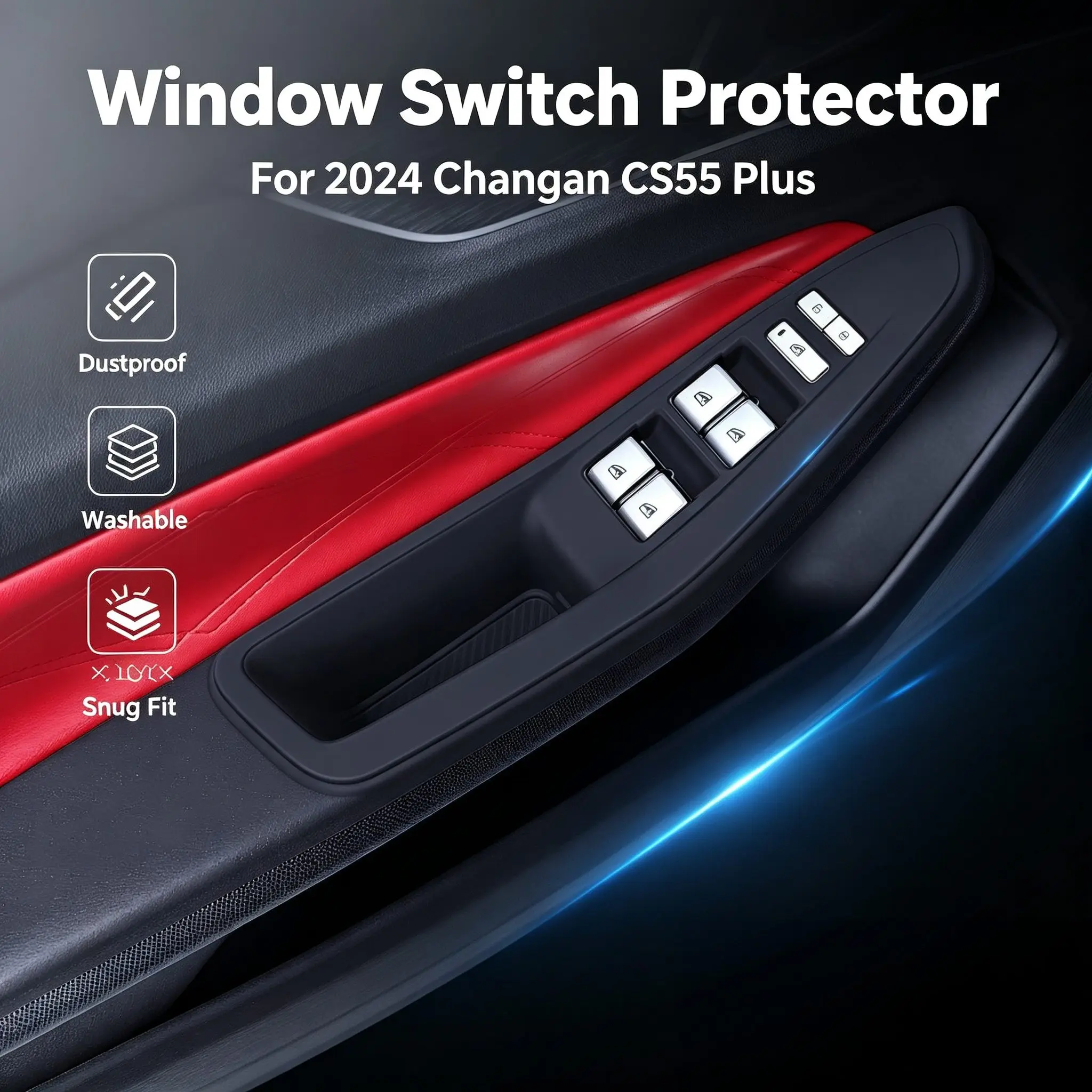 Soft Silicone Door Window Switch Button Overlay Pad Anti‑Dust Protective Cover Trim Accessories For Changan CS55‑Plus 2024