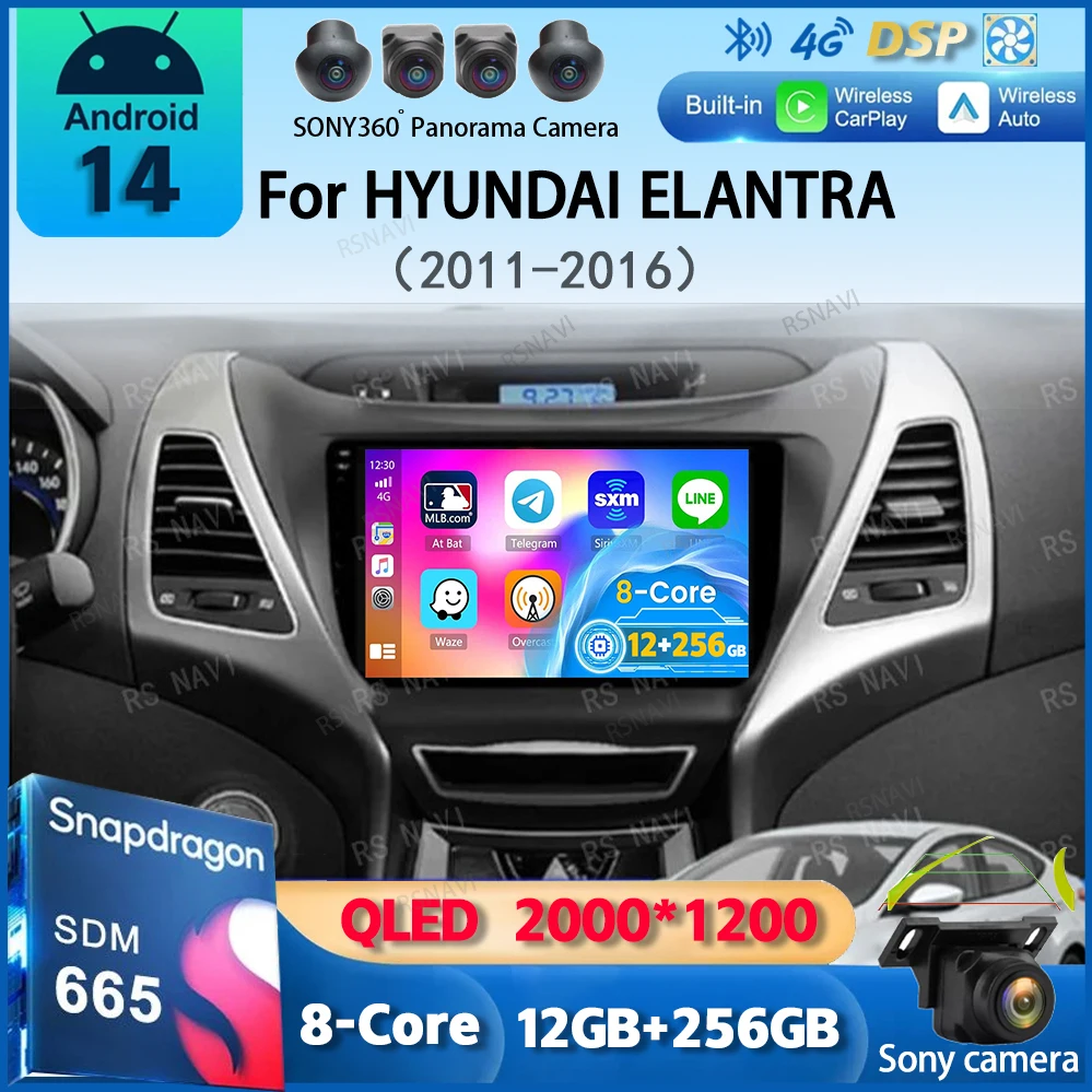 

Автомобильное радио Android 14 Carplay для HYUNDAI ELANTRA 2011 2012 2013 2014 2015 2016, мультимедийный стерео видеоплеер, навигация, GPS DSP