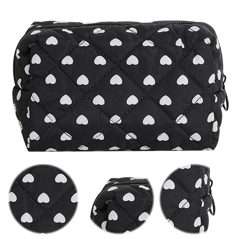 Makeup Bag for Women Heart Pattern Cosmetic Bag Quilted Makeup Pouch Travel Toiletry Bag Cosmetic Pouch