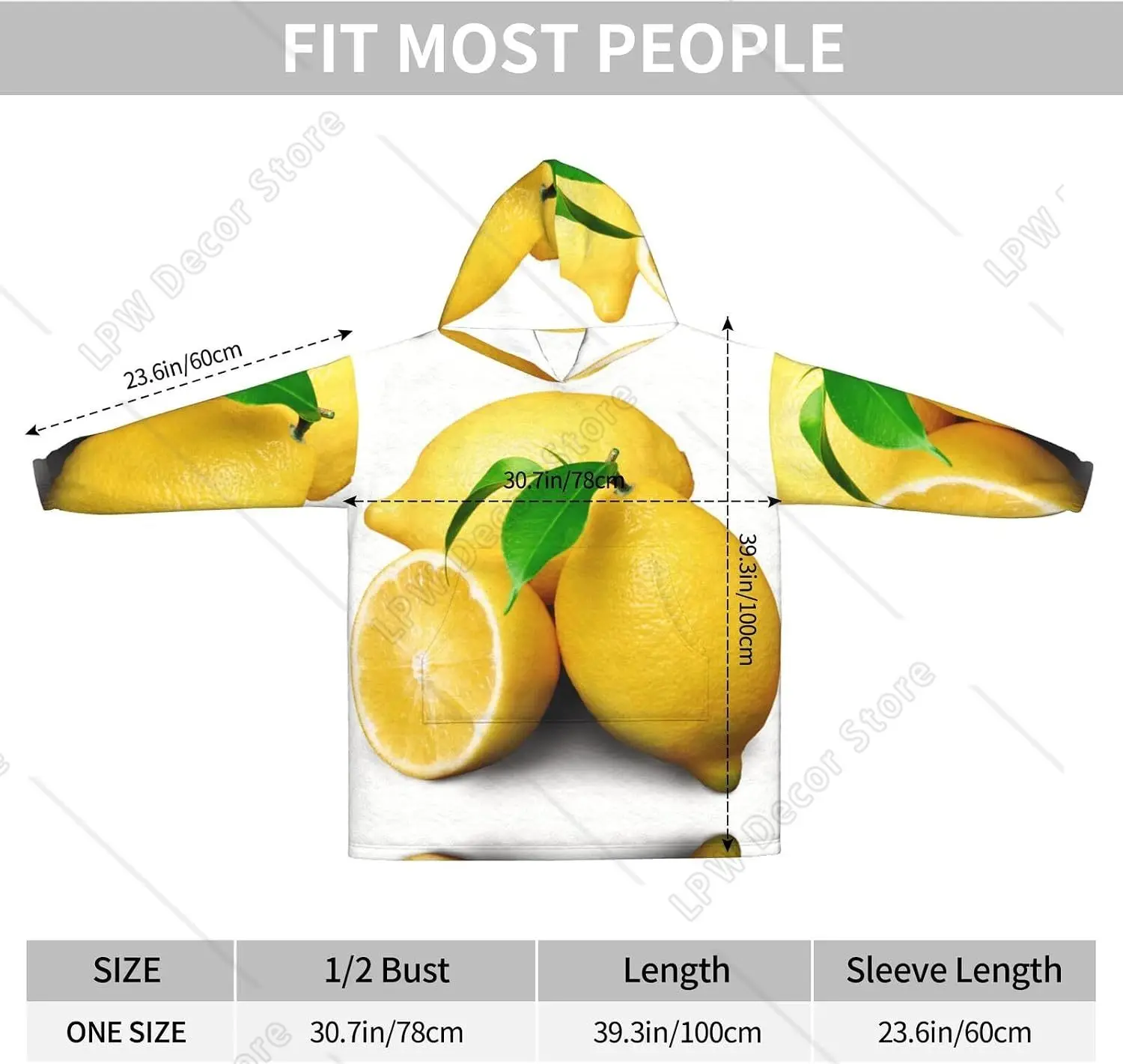 Lemon Print Blanket Hoodies For Women & Men Adult Teen Wearable Hooded Sweatshirt With Pocket