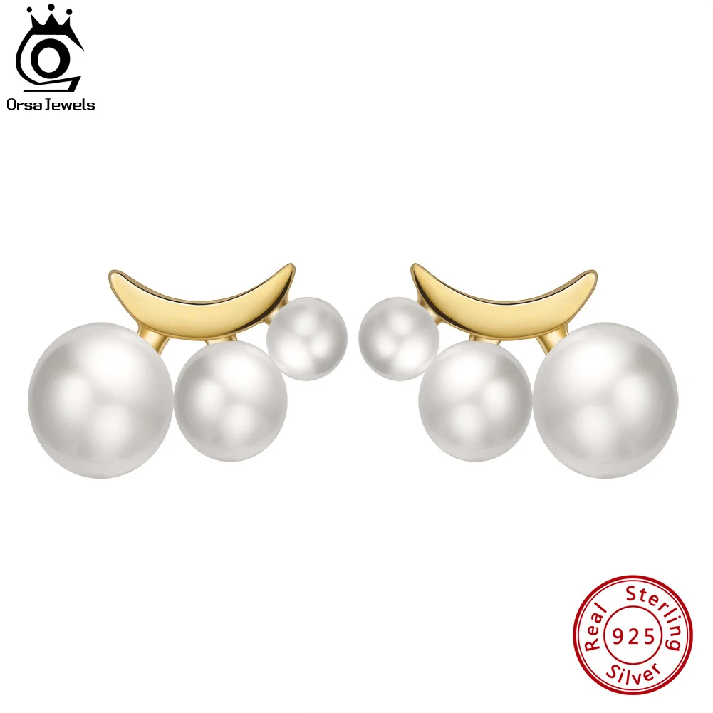 

ORSA JEWELS Trendy 925 Sterling Silver Pearl Earrings 3 Pieces Freshwater Pearls Ear Stud for Women Fashion Jewelry GPE27