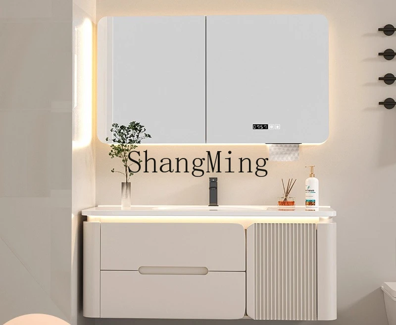 

CL Lacquered Oak Bathroom Cabinet with Ceramic Integrated Basin Washbasin Combination Sink Bathroom Vanity Mirror Cabinet