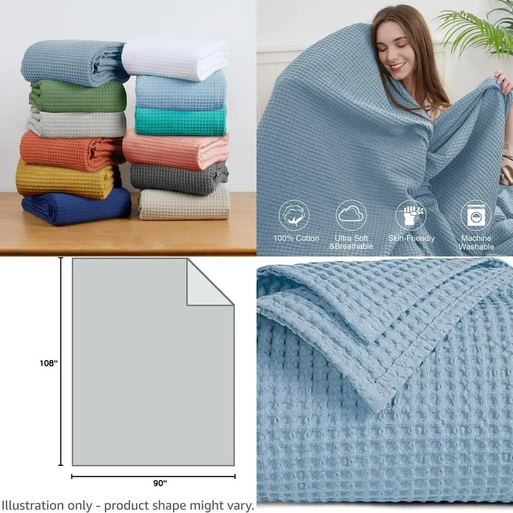 

King Size Cotton Waffle Blanket - Lightweight, Breathable, Moisture-Wicking for Couch or Bed, Ideal for Layering, Machine Washab