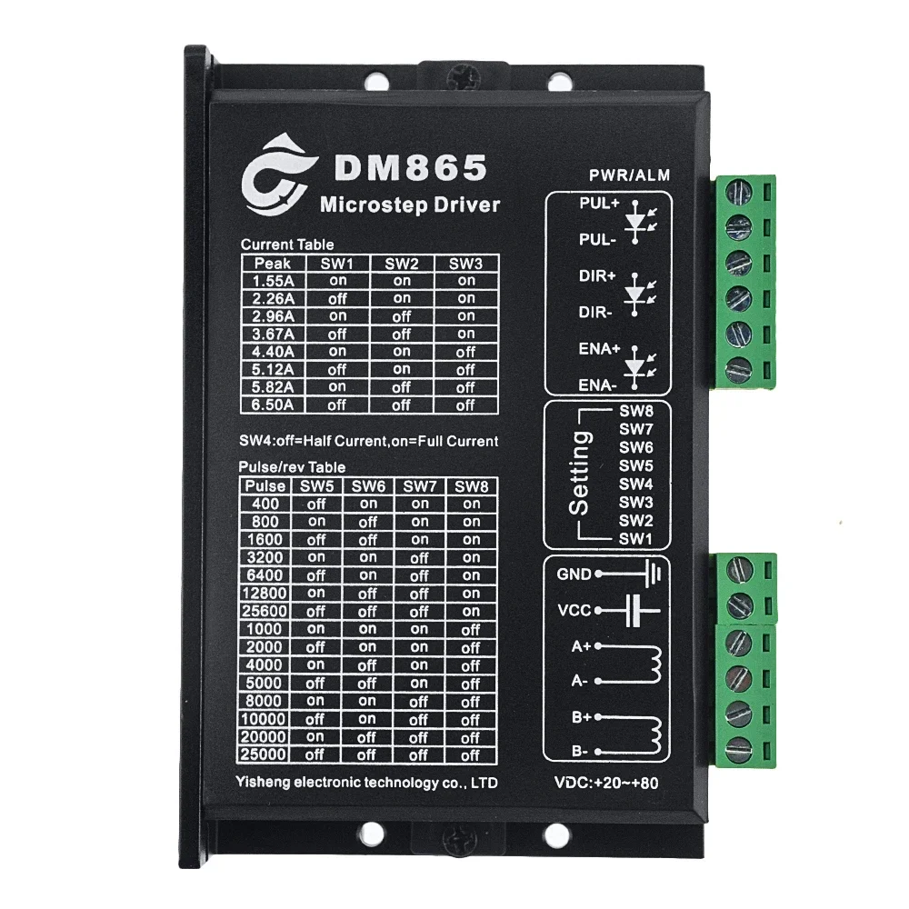 

3D Parts 1PC 6.5A DM865 32 Bit DSP Digital Driver 86 Stepper Motor Driver Two-phase Stepper Motor 20-80VDC