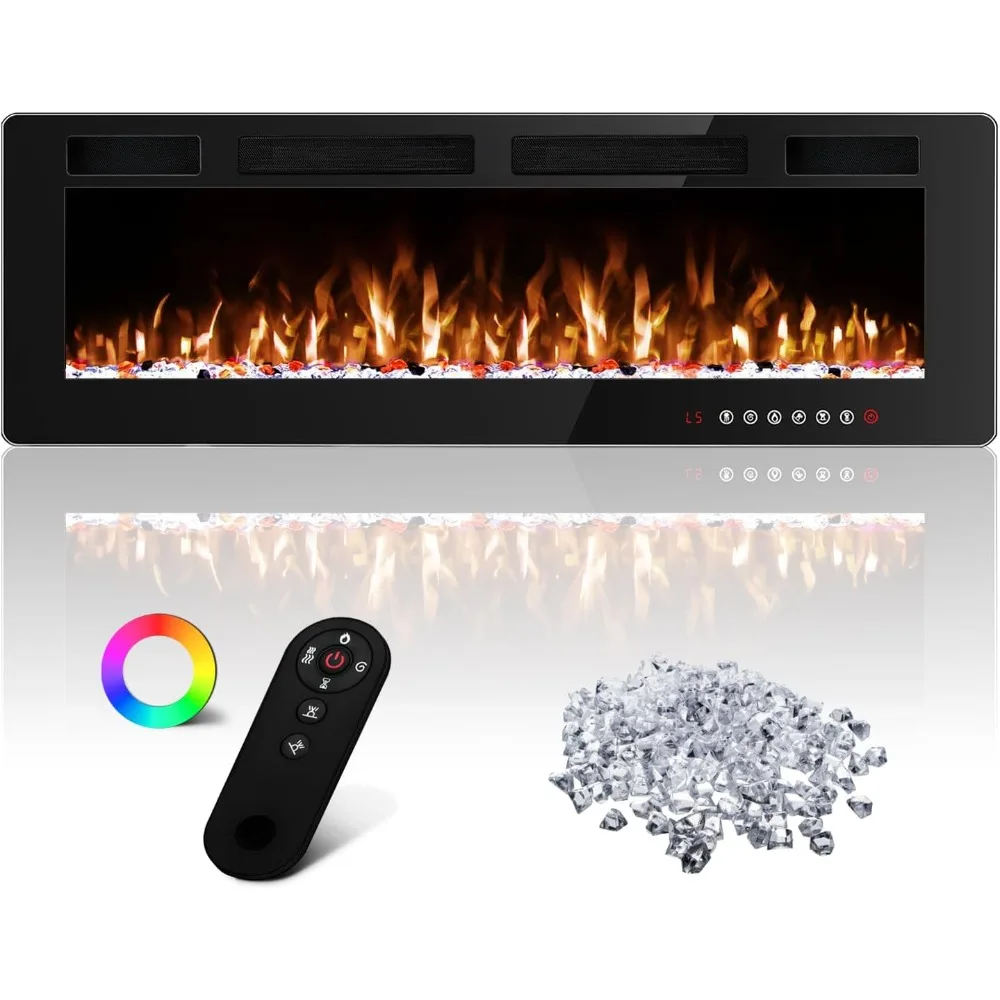 

50 Inch Electric Fireplace Inserts Ultra-Thin Freestanding 750/1500W Electric Fireplace Heater Wall Mounted or Recessed Fireplac