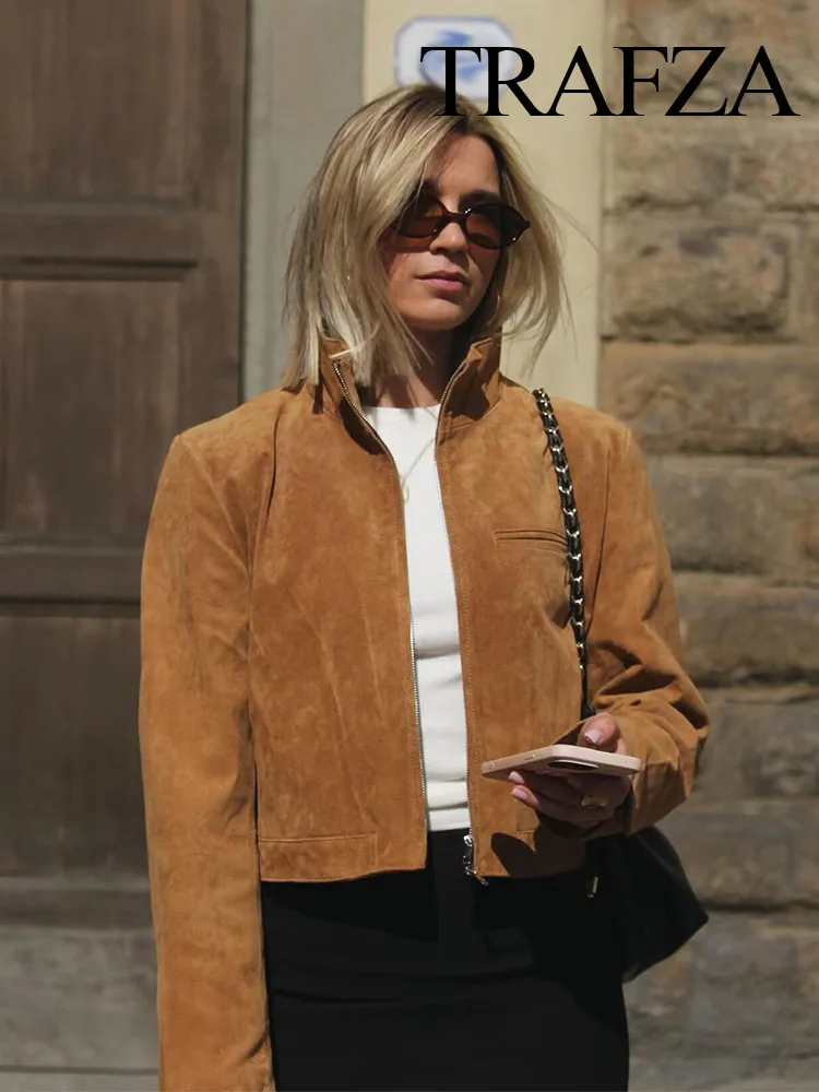 HH 2025 Woman's Autumn High Street Coat Solid High Collar Long Sleeves Zipper Female New Fashion Slim Pocket Short Jackets