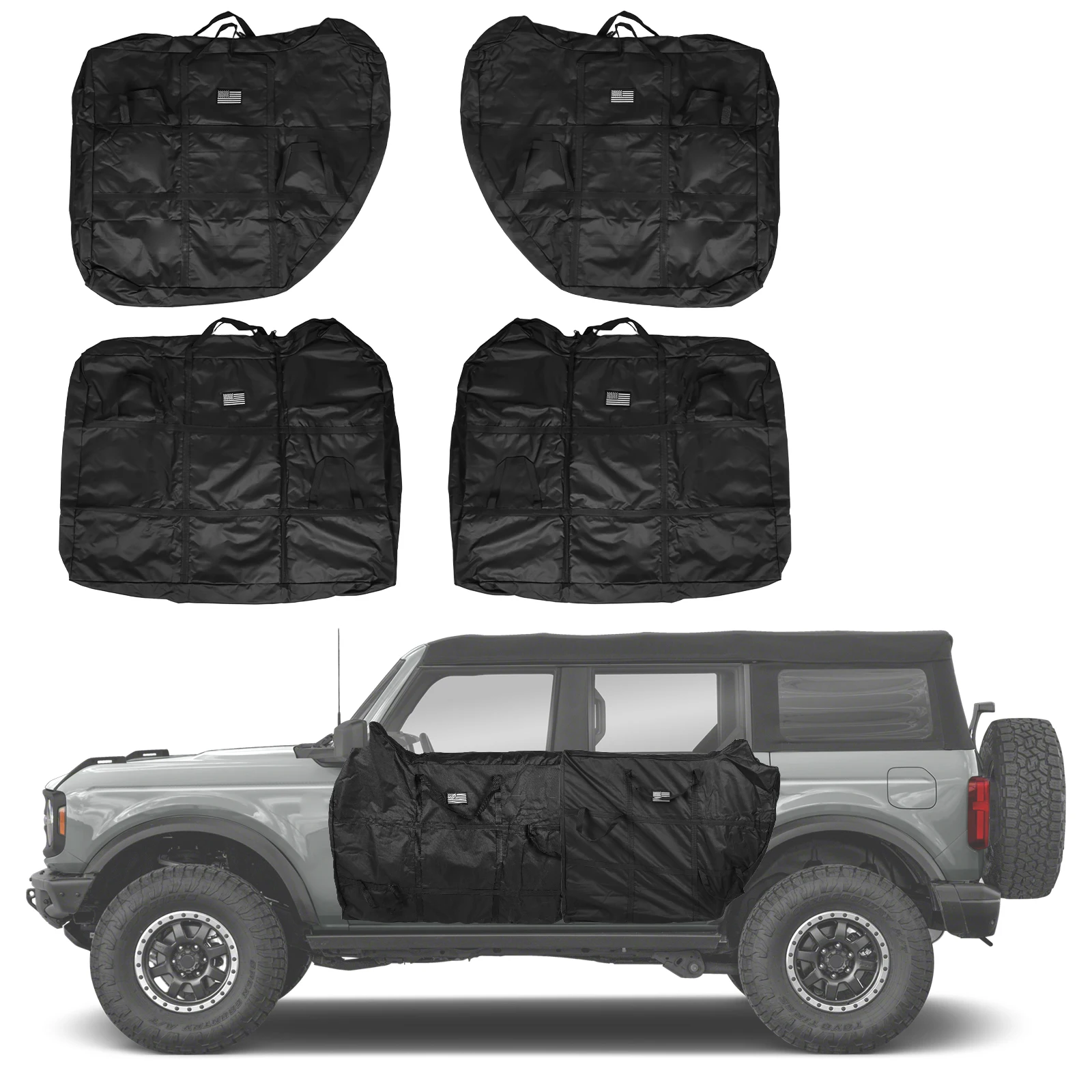 

4pcs Front and Rear Door Bags Front Rear Door Storage Bags Organizer Doors Panels Organizer Bag for Ford Bronco 2021-2025 4-Door