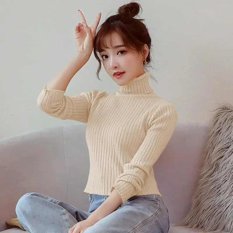 سترة نسائية محبوكة بياقة عالية وقصة ضيقة، تصميم قصير دافئ كطبقة أساسية للخريف والشتاء، مقاس صغير للطالبات #5