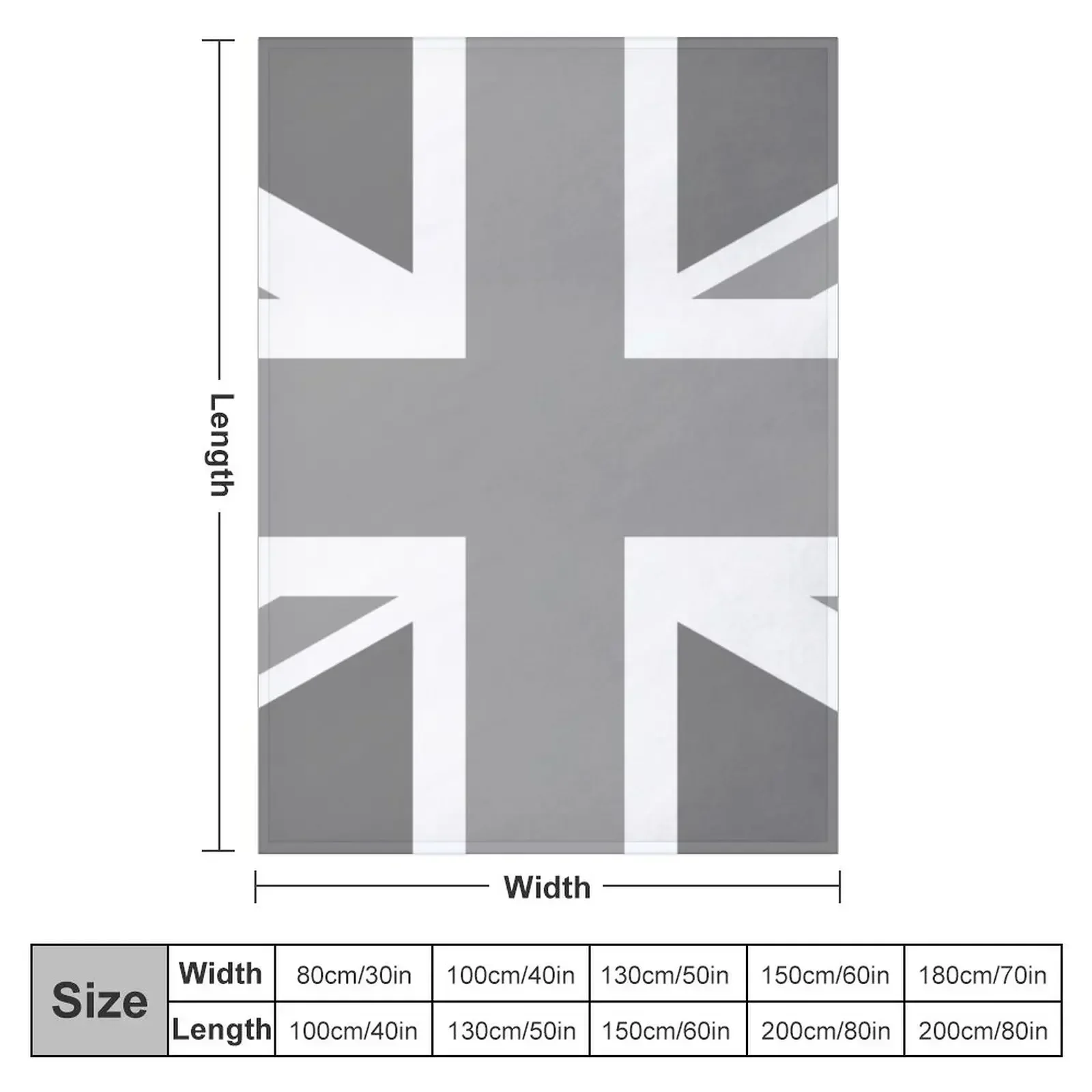 Union Jack Flag in Grey and White Throw Blanket couch cozy soft plush fuzzy picnic outdoor blanket