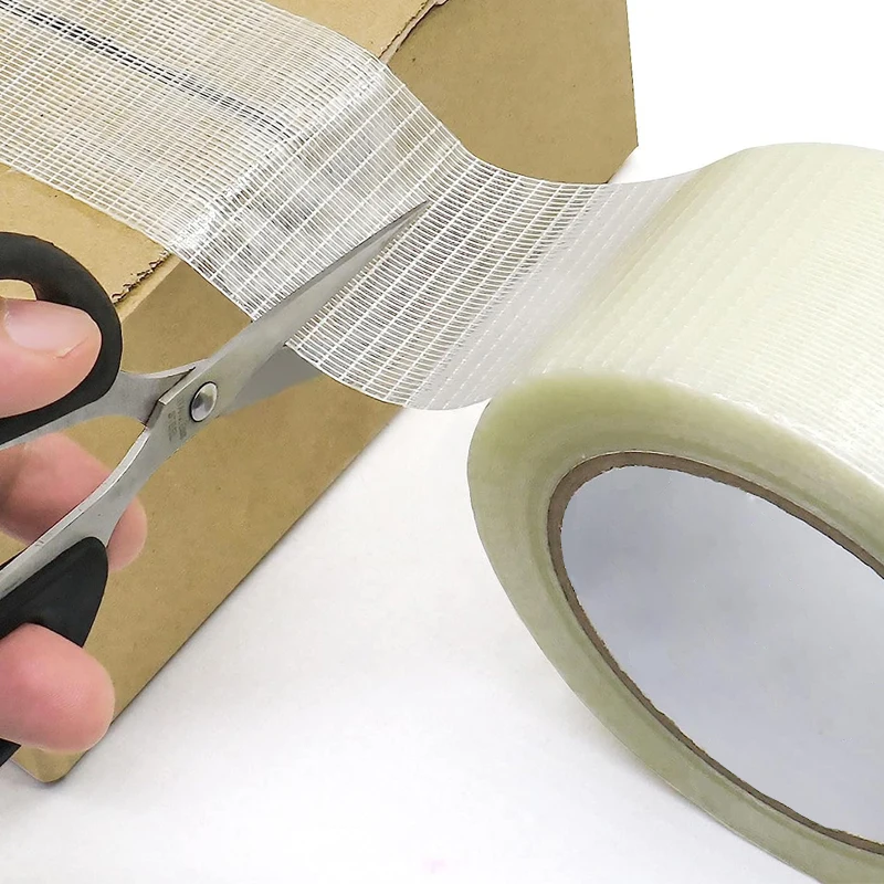 10/30/50mm Width Mono Filament Strapping Tape Resistant Heavy Duty Transparent Reinforced Fiberglass Packing Tape 25M