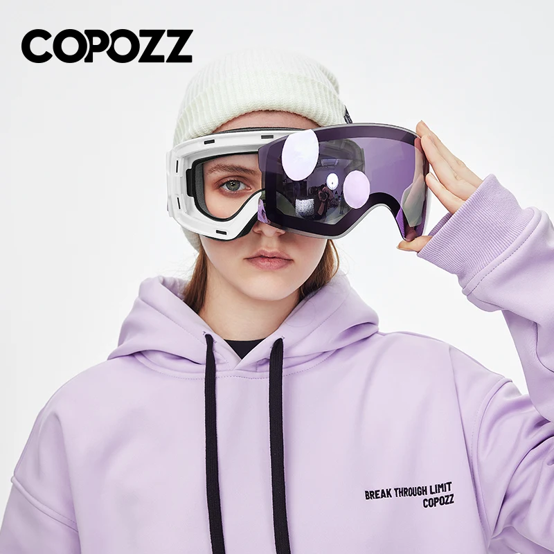 COPOZZ Magnetic Professional Ski Goggles UV400 Protection Anti-Fog Ski Glasses For Men Women Quick-Change Lens Snowboard Goggles