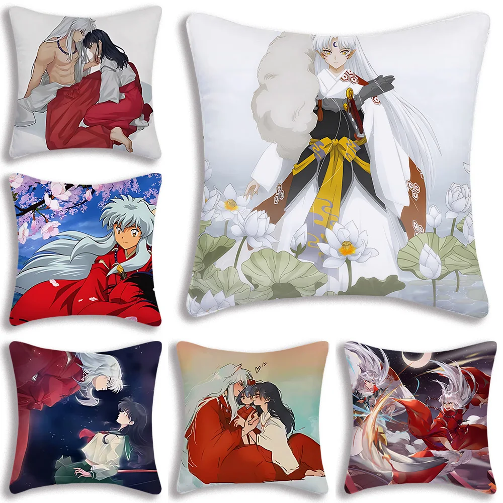 

Anime Inuyasha Decorative Pillow Covers Cartoon Sofa Decorative Home Double-sided Printing Short Plush Cute Cushion Cover