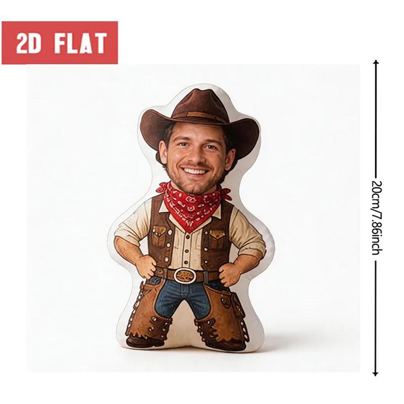 Personalized Photo Cowboy Shaped Pillow - Large Custom Face Picture Cushion with Your Own Photo/Text/, Western Suitable for Sofa