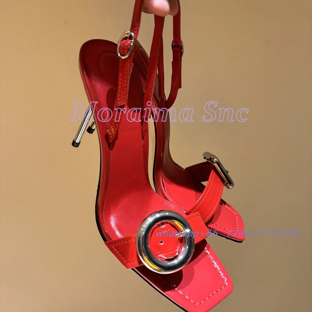 Metal Buckle Asymmetric Decor Sandals Square Toe Slingback Stiletto High Heel Fashion Women's Sandals Summer Shoes Banquet Party