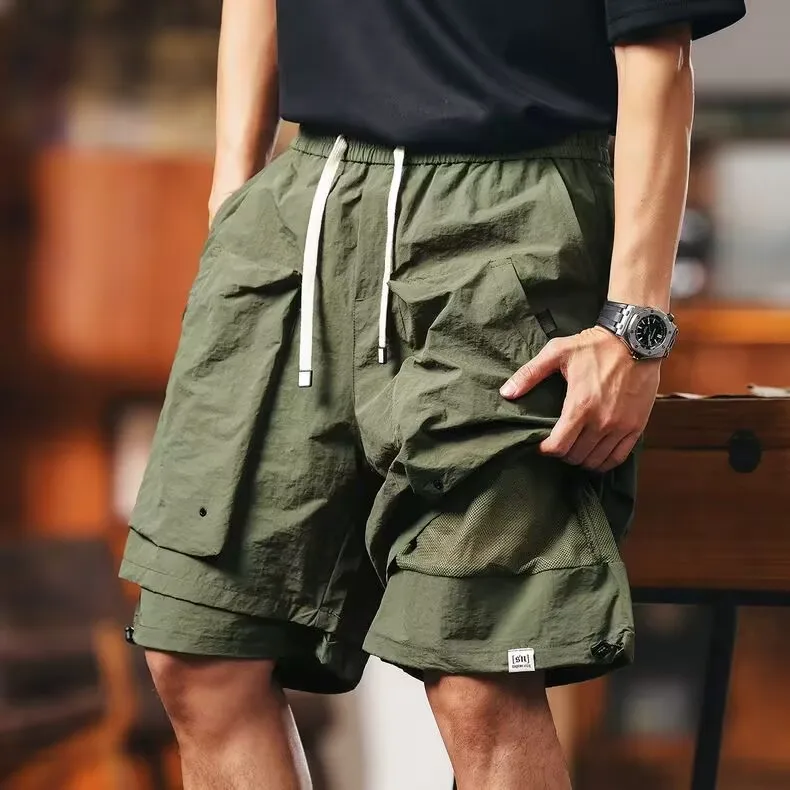 

Outdoor Men's Qui Dry Workwear orts Four-Five Parts Summer Cool Feeling Retro False Two-Piece Mountain Casual Five-Part P...