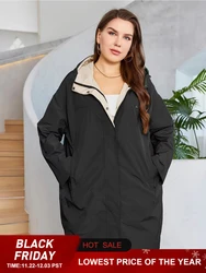 Trench coat impermeável das mulheres, grande tamanho jaqueta blusão casual com capuz, sobretudo solto, outono, 339