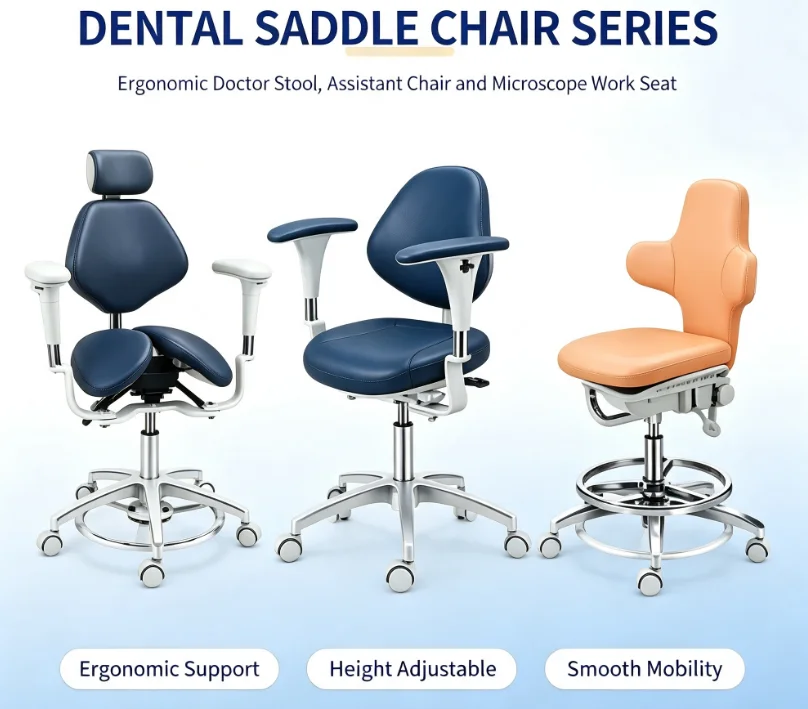 Dental Saddle Chair, Ergonomic Doctor Stool, Assistant Chair and Microscope Work Seat, Height Adjustable, for Dental Clinic and