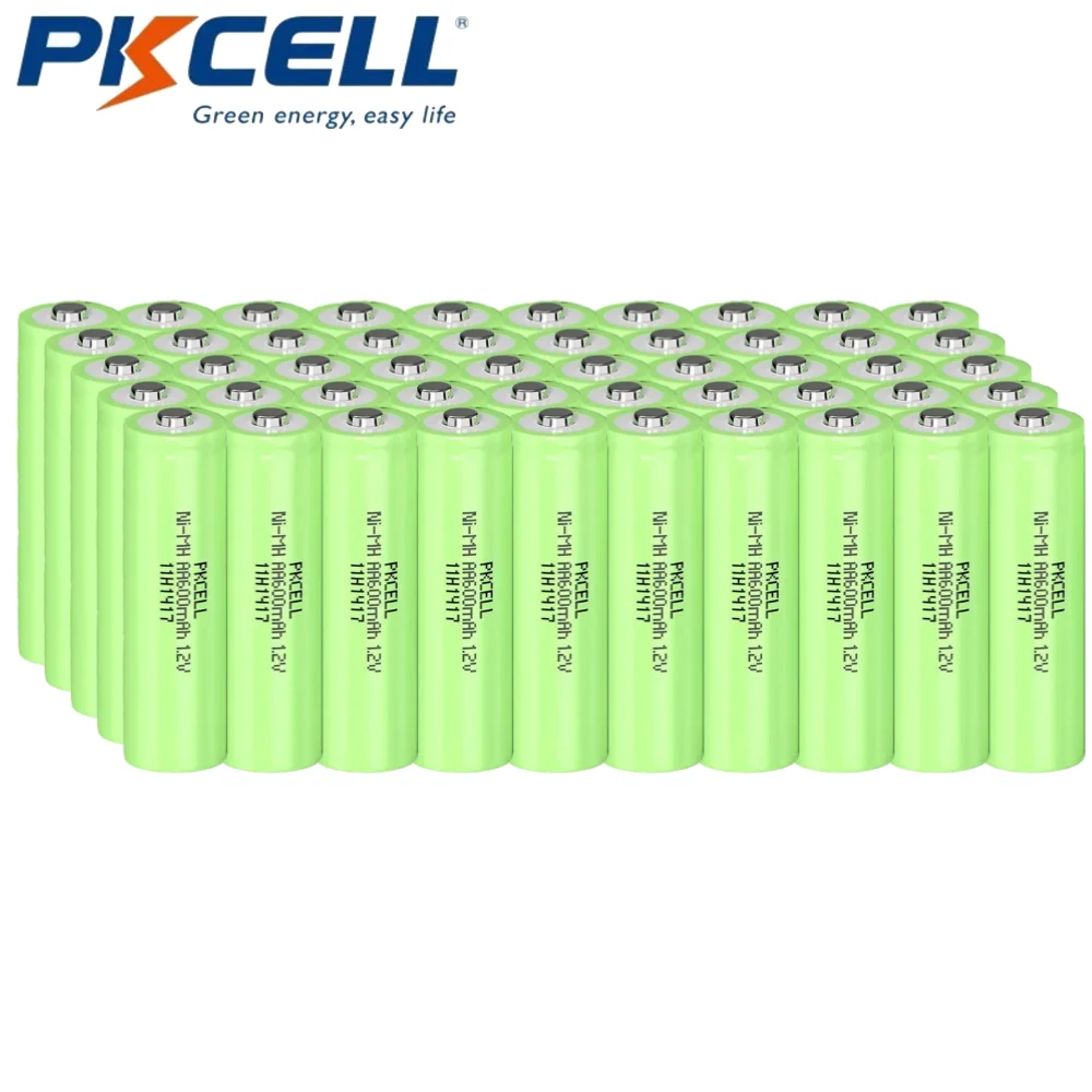 50PCS PKCELL Ni-MH AA Rechargeable Batteries Double A High Capacity 600mah 1.2V Pre-Charged for Garden Landscaping