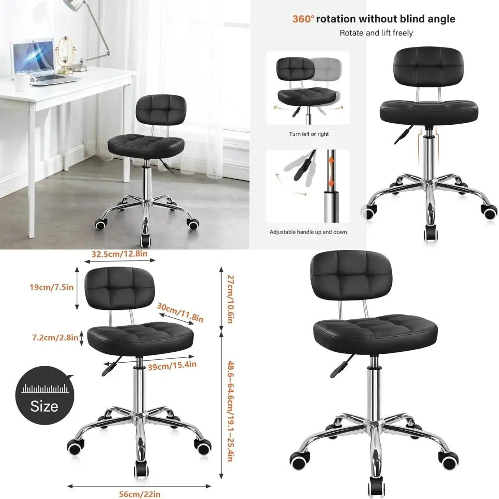 

Adjustable Height Swivel Leather Office Chair with Backrest for Home and Computer Desk Use