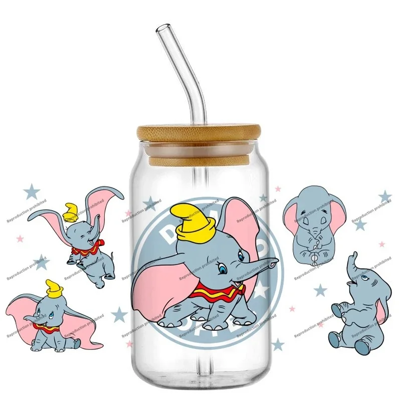Adorable Big‑Ear Circus Baby Elephant Cartoon Graphic 3D UV DTF Cup Wrap Transfer Stickers Fashion DIY Decor Decals for 16oz