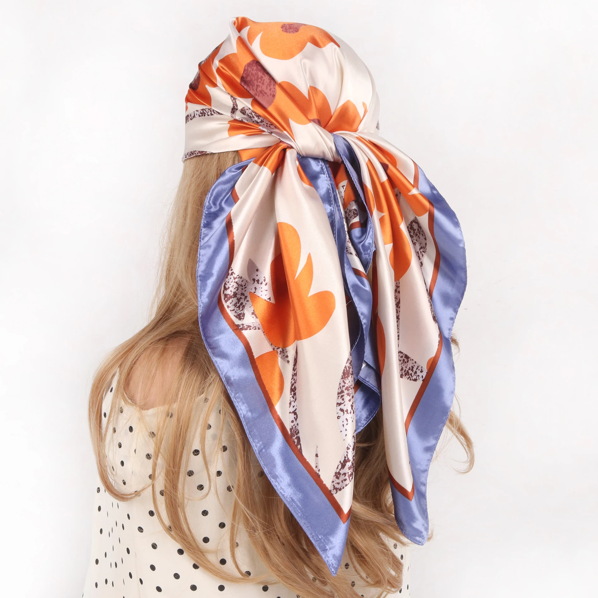 Foulard à imprimé floral pour femme, 90x90cm, écharpe de sauna, foulard pour le cou, cheveux, main, poignet, bandana, printemps