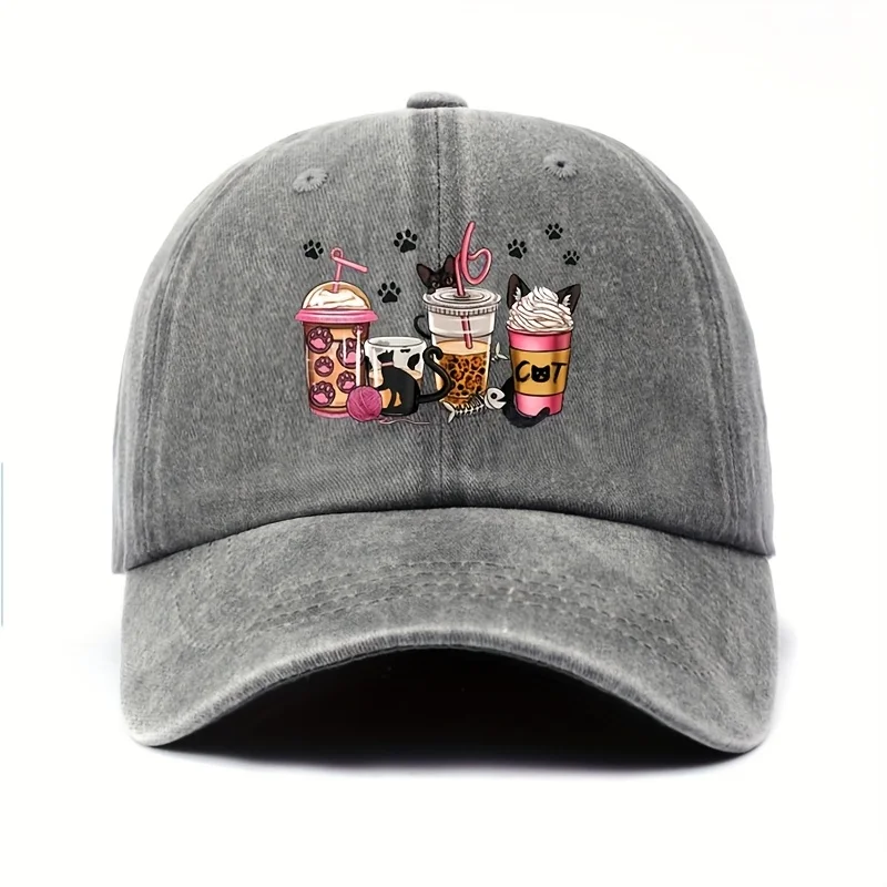 Cute Cat And Paw Print Pattern Women'S Baseball Cap - Comfortable Cat Theme with Hearts, Paw Prints And Cat Ears, Casual Sports