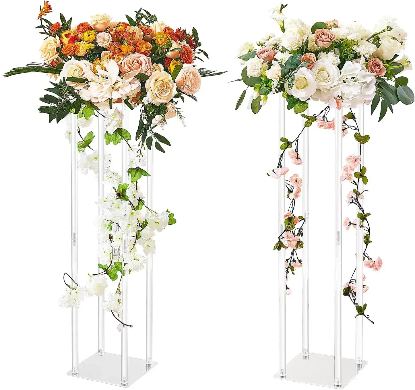 

2PCS 31.5inch High Wedding Flower Stand, with Acrylic Laminate,Acrylic Vase Column Geometric Centerpiece Stands
