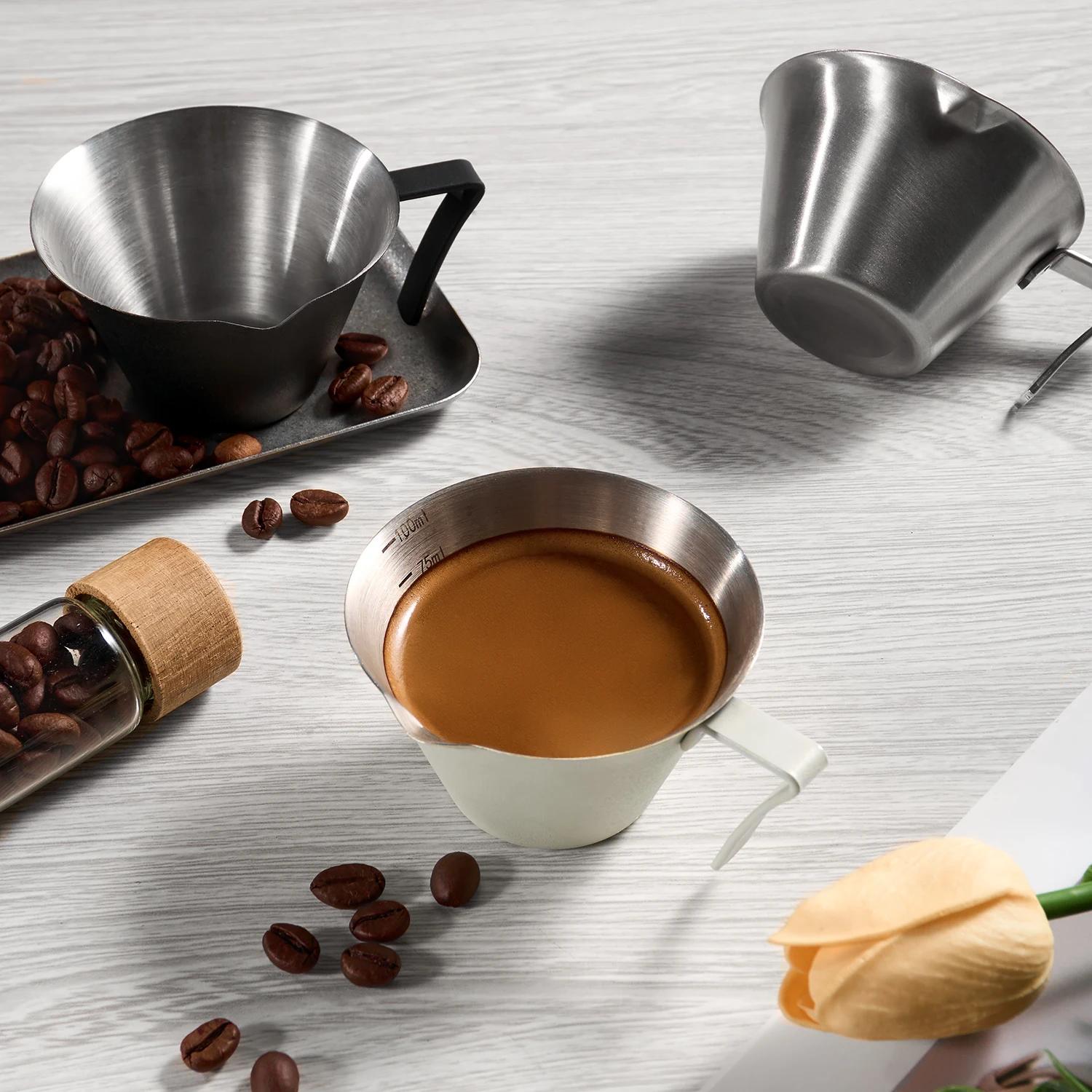 100 مللي كوب استخراج الإسبريسو 304 الفولاذ المقاوم للصدأ مع مقياس سميكة رائعة أونصة فنجان القهوة اكسسوارات المطبخ مقهى المنزل #6