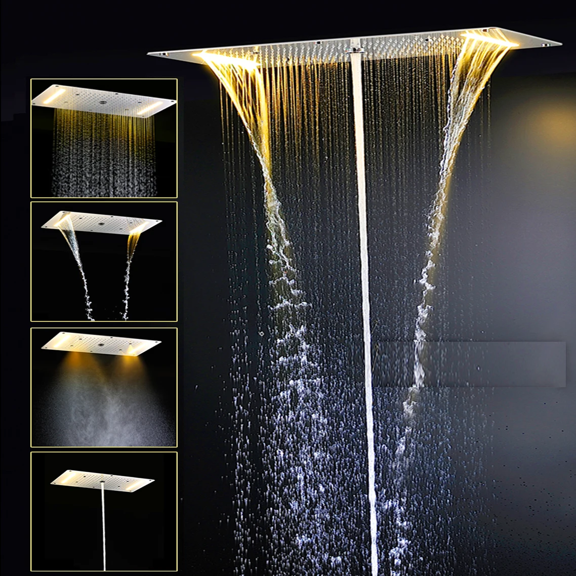 

OLEFY Modern Ceiling Shower Chrome 380*700MM Waterfall Mist Spray Rain Shower Head Led Shower Bathroom Accessories Faucet