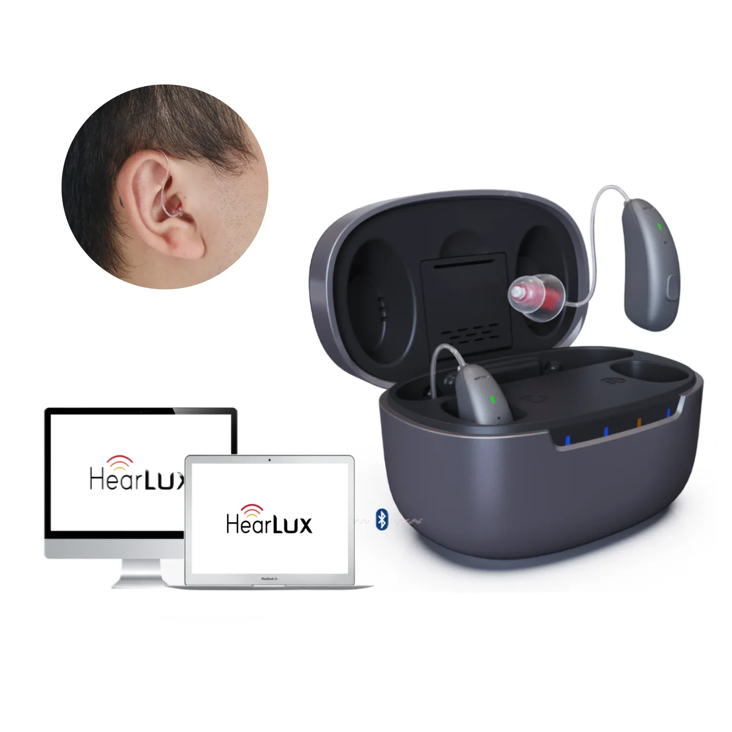 JINGHAO DW2 Programmable 4channel Bluetooth Digital Wireless Programmable Rechargeable BTE RIC Hearing Aids With Programming