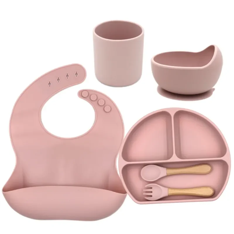 New Born Baby Products 100% Food Silicone Bowl Spoon Sensory Sufficient Bib Inventory Gorgeous Plate Feed Set