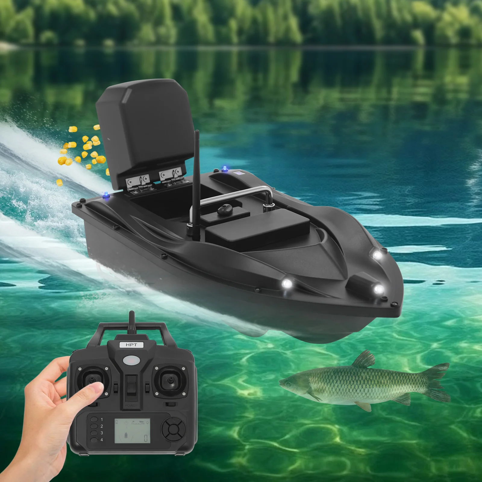 

GPS Fishing Bait Boat with 2kg Bait Container 600M Remote Range Automatic Bait Boat 16 Positioning Points