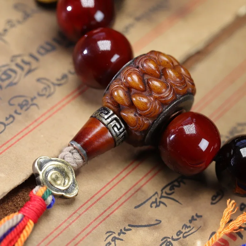 Natural wild mountain round bead DIY Tibetan-style full-health turtle shell bracelet men's Buddhist beads