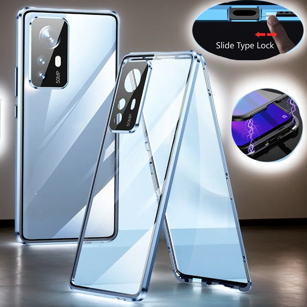 Metal Frame Magnetic Phone Case For OPPO Reno 13 8 11 12 10 Pro Plus 8T 11F 12F 5G Double Sides Tempered Glass Snap Lock Cover