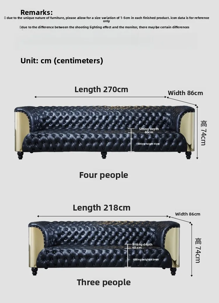 Light luxury pull-up sofa, retro multi-person sofa in the hotel clubhouse lobby