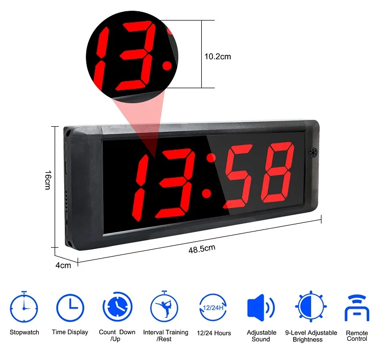 Jhering 4 Inch 4 Digits Big Red LED Digital Display Countdwon Gym Clock With Remote Control