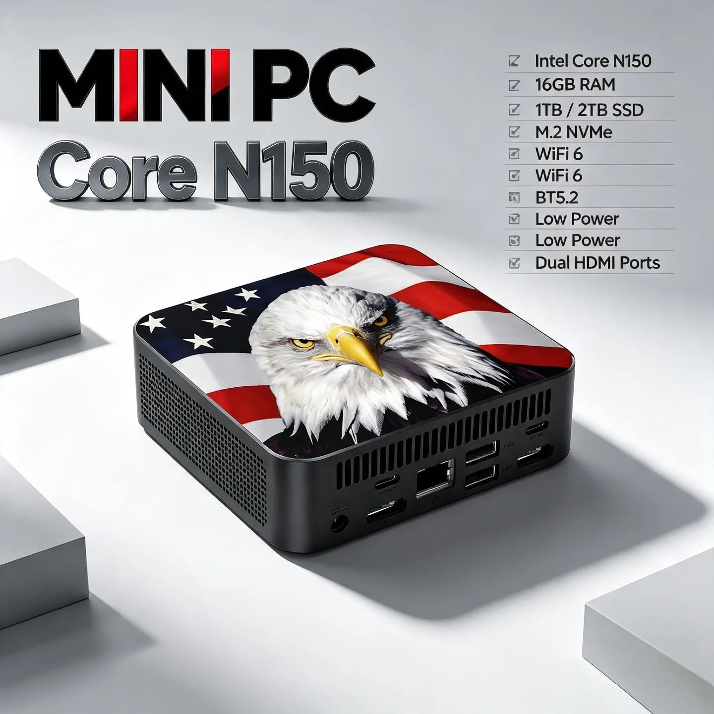 2026 Intel Core N150 Mini Computer 16GB DDR4 1TB SSD WiFi6 BT5.2 4K Desktop PC Compact Pro Max Black