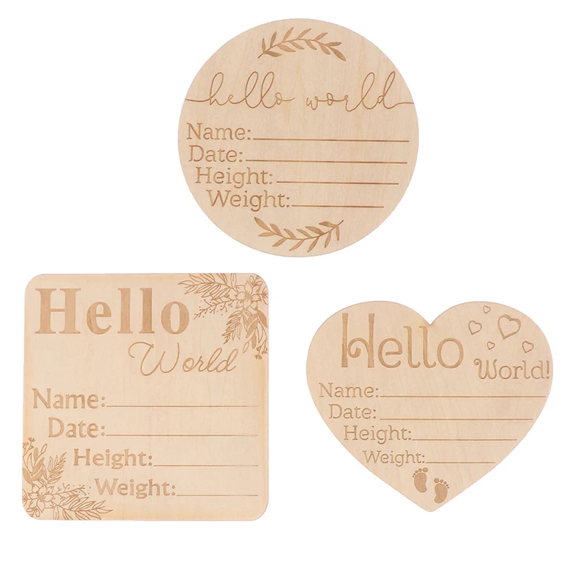 Hello World Birth Announcement Sign Wood Newborn Milestone Card Baby Growth Recording Cards Baby Photography Props Birth Cards