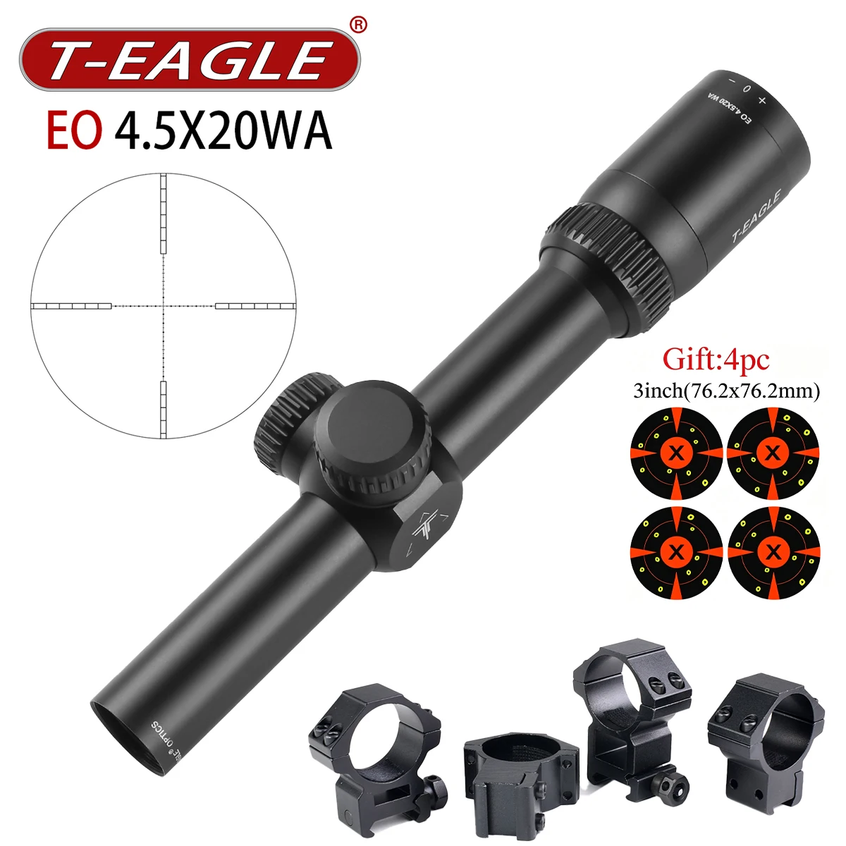 4.5X20WA T-EAGLE Tactical Optics Rifle Scope Red Green Illuminated Sight Outdoor Hunting Shooting Scope Fit 11mm/20mm Rail Mount