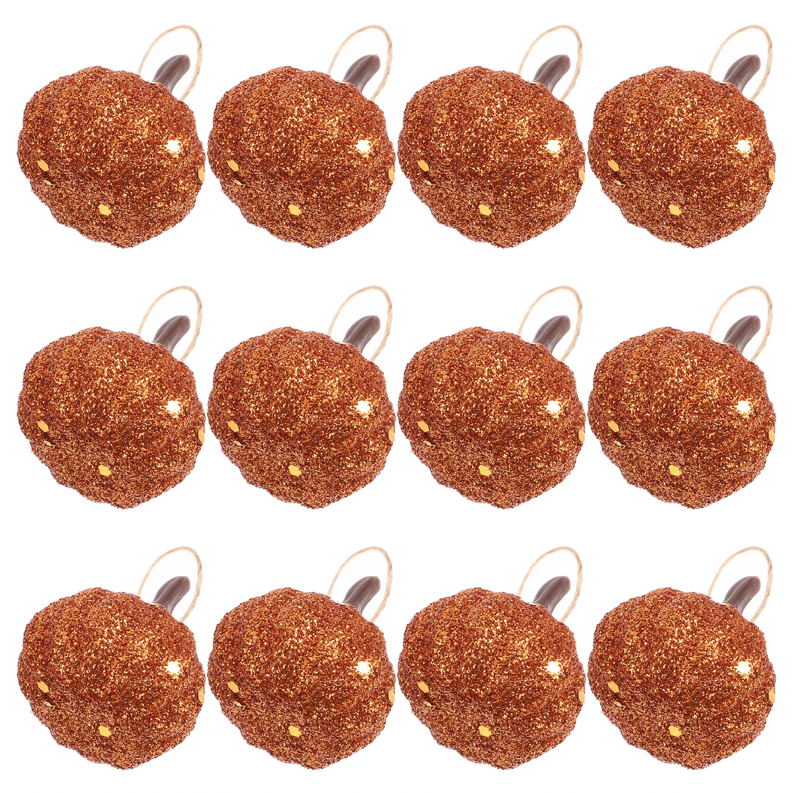 

12Pcs Glitter Artificial Foam Pumpkins Halloween Decorative Pumpkins Mini Hanging Ornaments Tabletop Party Props