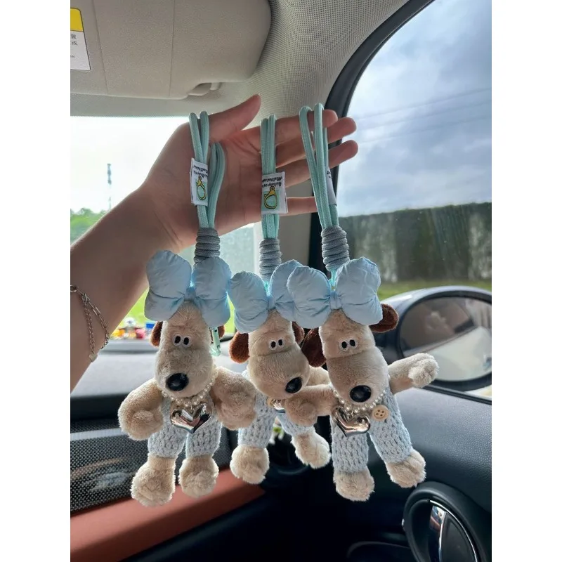 Gromit animation peripheral cartoon plush bow three-dimensional puppy school bag pendant car keychain as a gift for best friends