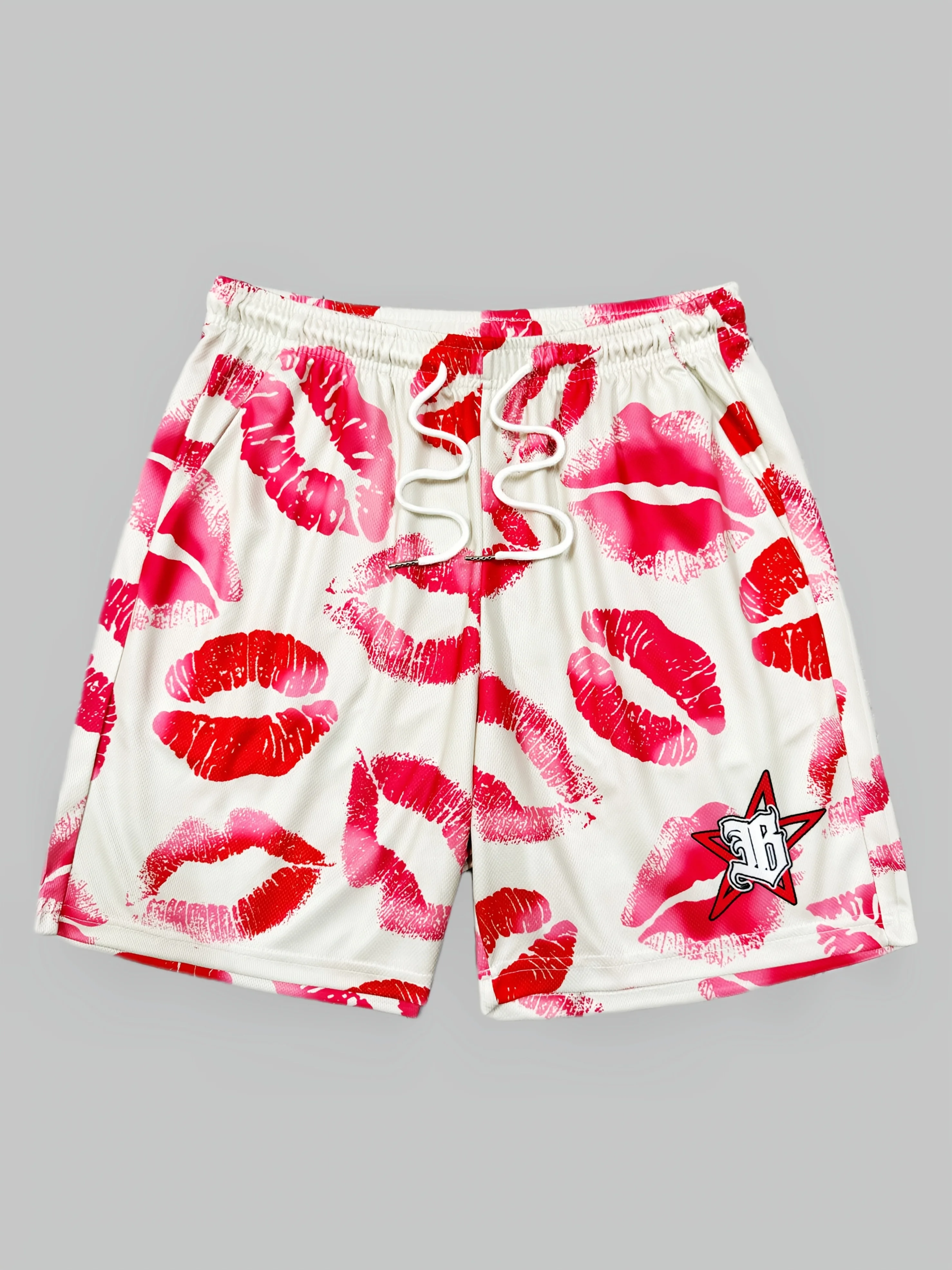 

American Romantic Red Lip Print Quick Drying Sports Basketball Shorts, Casual Fitness Shorts