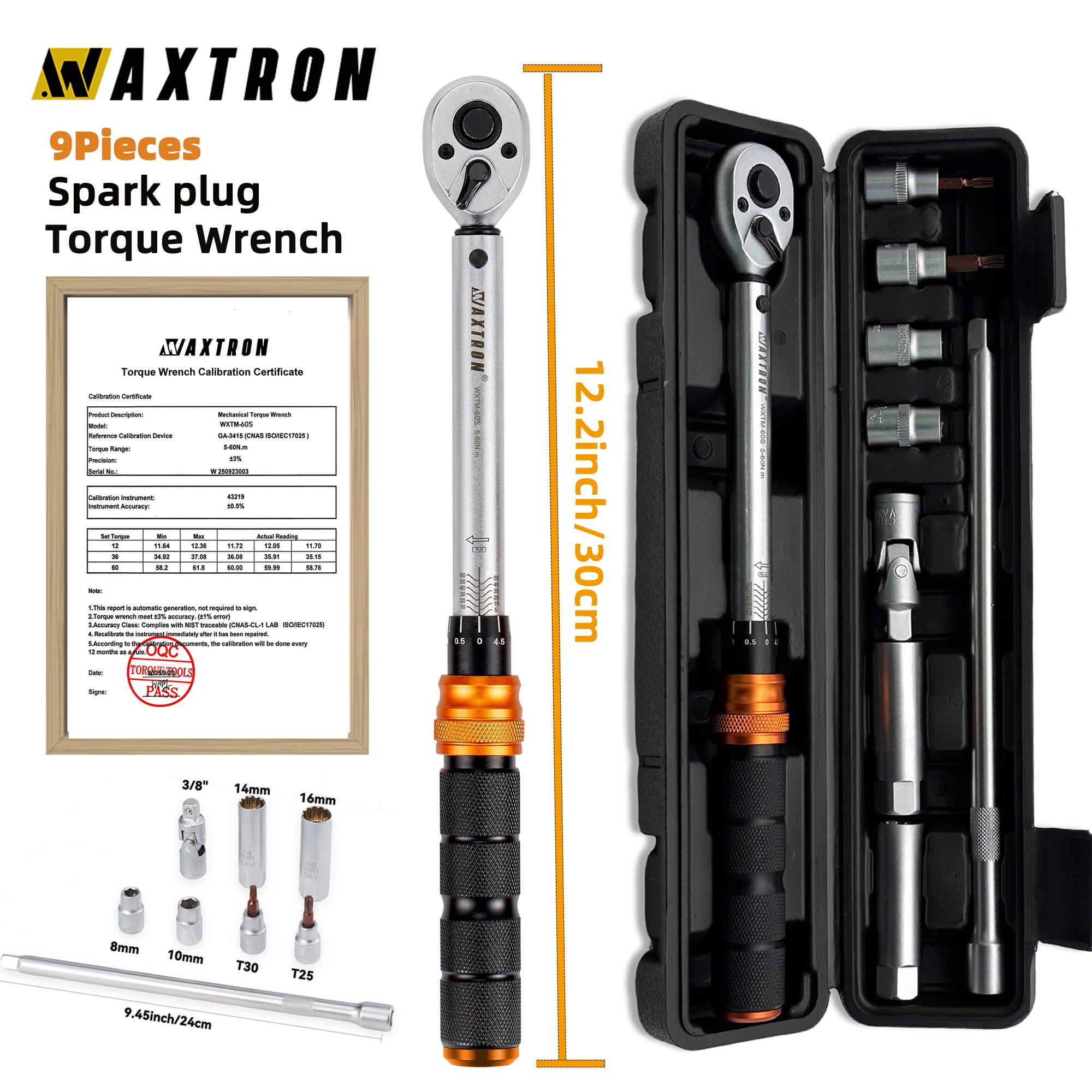 

Waxtron Spark Plug Torque Wrench 3/8'' Set Adjustable Torque Spanner 5-60N.m For Bicycle Motorcycle Professional Hand Tools