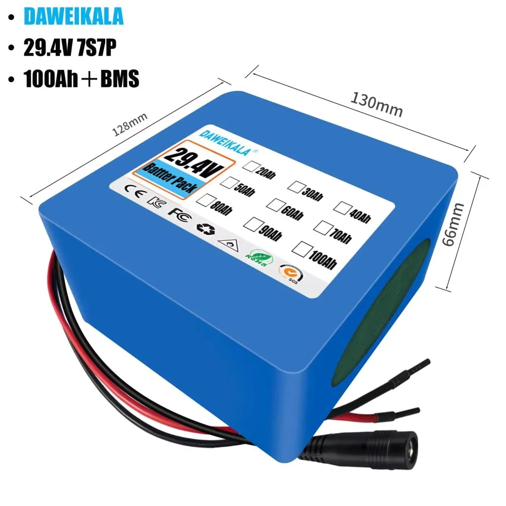 

7S5P 29 В 100 Ач 18650 литий-ионный аккумулятор для электрического велосипедного двигателя/скутера 29 В с дополнительным интерфейсом BMS