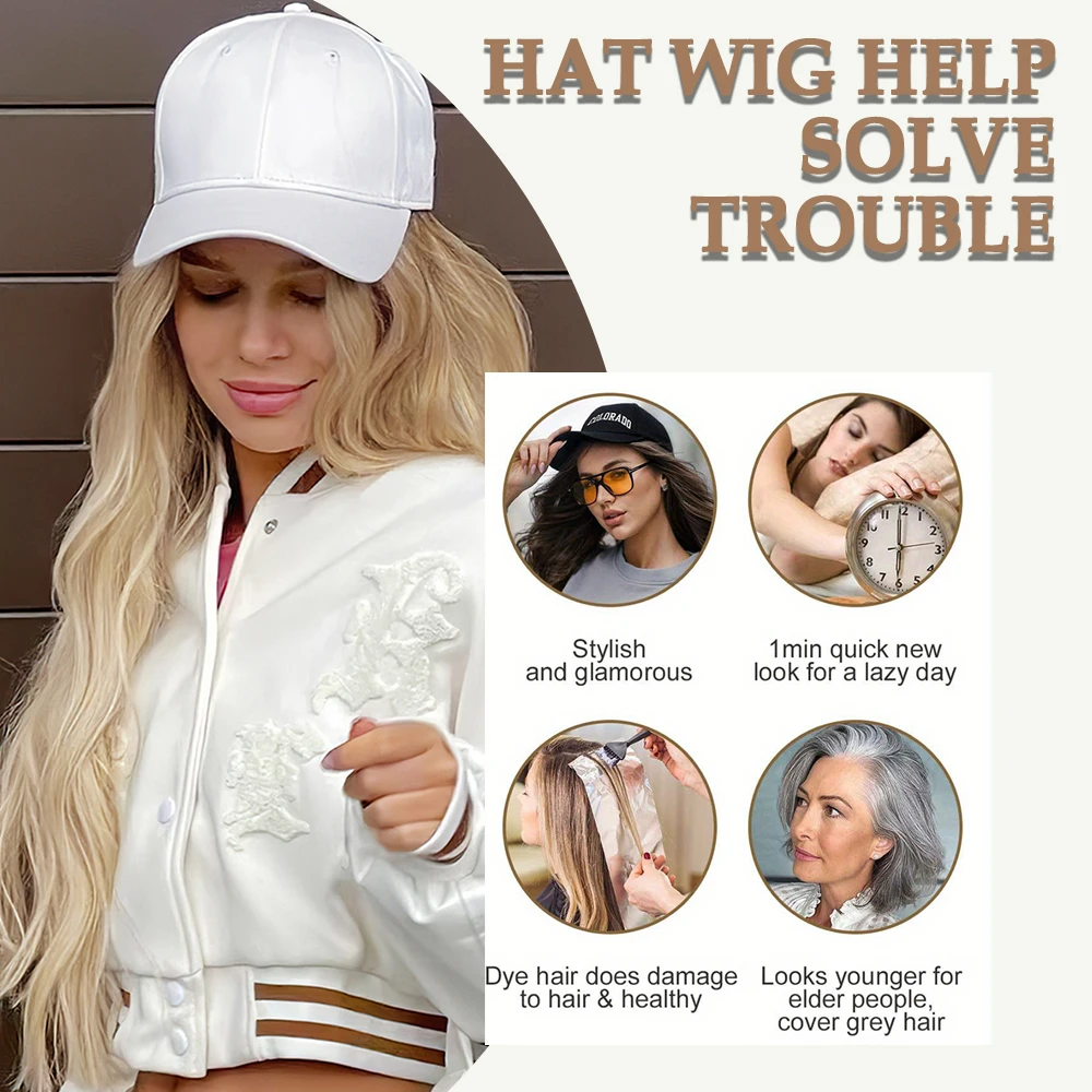 Baseball Cap With Hair Extensions For Women Adjustable Hat With Synthetic Wig Attached 26inch Long Wavy Hair Baseball Cap